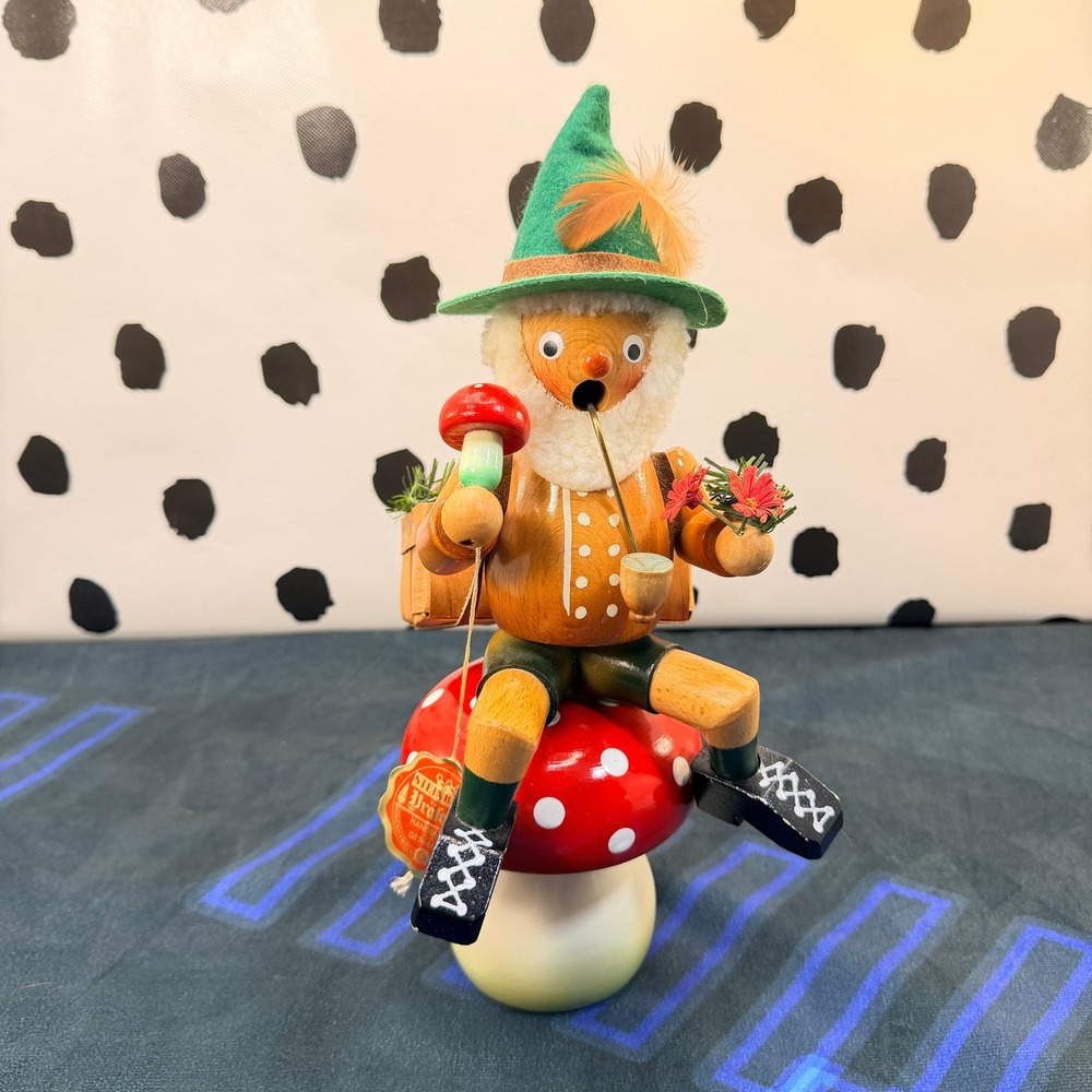 Steinbach Germany Wooden Incense Smoker Mushroom Picker Music Box Swiss